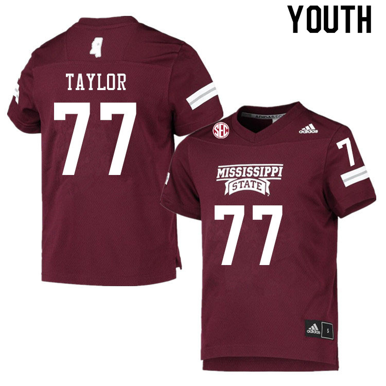 Youth #77 Lucas Taylor Mississippi State Bulldogs College Football Jerseys Sale-Maroon